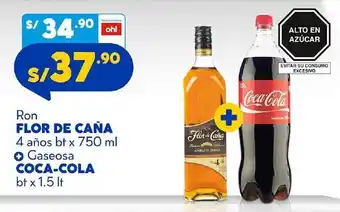 Plaza Vea Ron Flor de Caña 4 años 750ml +Gaseosa Coca-Cola 1.5lt oferta