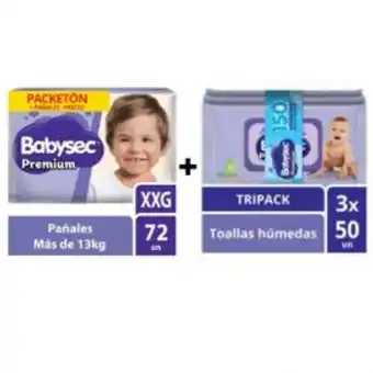Freshmart Pack pañal babysec premium pack xxg x 72 un + toallitas húmedas babysec premium - pack 150 und - unidad oferta