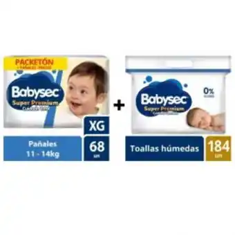 Freshmart Pack pañal babysec super premium pack xg x 68 un + toallitas húmedas babysec super premium - pack 184 und - unidad oferta