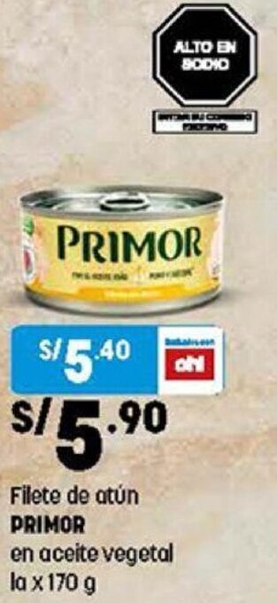 Plaza Vea Filete de Atún Primor en Aceite Vegetal 170g oferta