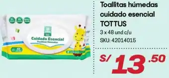 Hiperbodega Precio Uno Toallitas Húmedas Cuidado Esencial Tottus 3 x 48 Und oferta