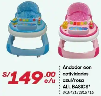 Hiperbodega Precio Uno Andador con Acticidades Azul/Rosa All Basics oferta