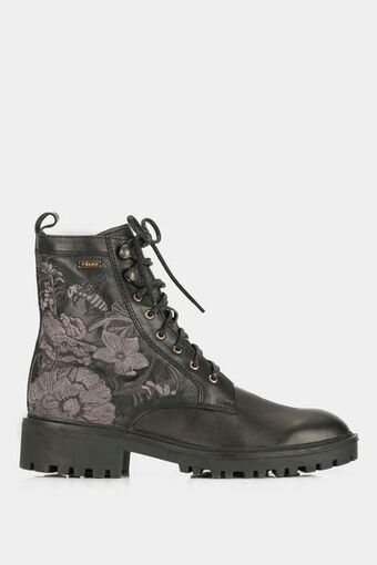 Botines caña media de cuero para mujer bordado floral