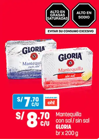 Plaza Vea Mantequilla con Sal / Sin Sal Gloria 200g oferta