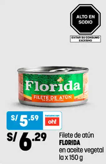 Plaza Vea Filete de Atún Florida en Aceite Vegetal 150g oferta
