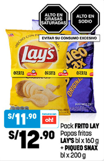 Plaza Vea Pack Frito Lay Papas Fritas Lay's 160g + Piqueo Snax 200g oferta
