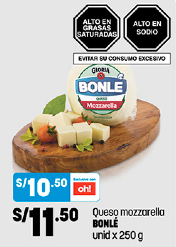 Queso Mozzarella Bonlé 250g oferta en Plaza Vea