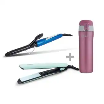 Hiraoka Plancha para cabello miray acm-970 + rizador de cabello miray rcm-19 + termo miray 450 ml tm-a450ro oferta