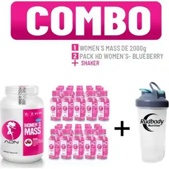 Adn women's combo adn women's - women's mass 2 kg. vainilla + 2 hd women's pack 15 unid. blueberry + shaker