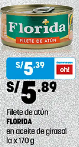 Plaza Vea Filete de Atún Florida en Aceite de Girasol 170g oferta