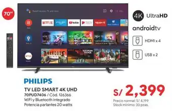 Hiraoka Philips TV LED smart 4K UHD 70" oferta
