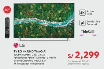 Hiraoka LG TV 4K UHD ThinQ AI 60" oferta
