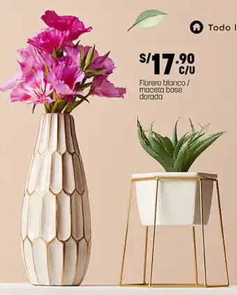 Plaza Vea Florera Blanco / Maceta Base Dorada oferta