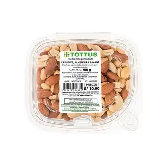 Tottus Cashew almendras y maní tottus 200 gr oferta