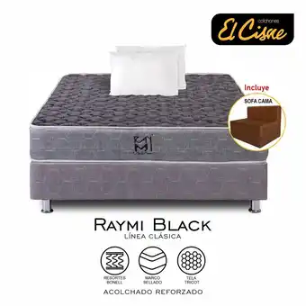 Tottus Cama raymi black 2 plazas +colchon + box tarima + sofa cama + 02 almohadas oferta