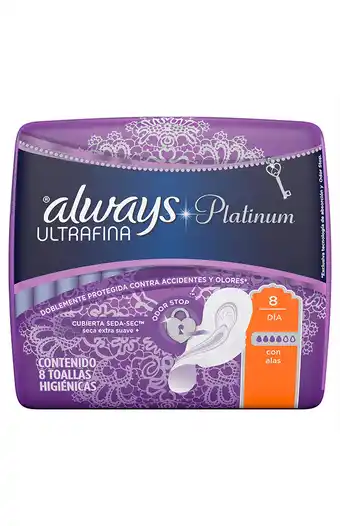 Tiendas EFE Toallas higiénicas always platinum ultrafina día 8 unidades oferta