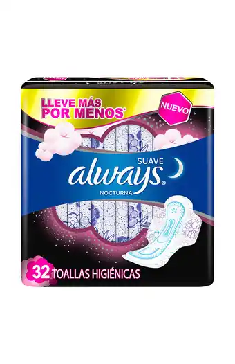 Tiendas EFE Toallas higiénicas always nocturna suave con alas 32 unid oferta