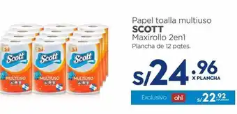 Makro Papel toalla multiuso scott maxirollo 2en1 plancha de 12 pqtes. oferta