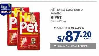 Makro Alimento para perro adulto hipet saco x 25 kg. oferta