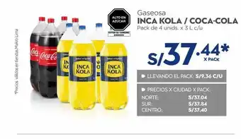 Makro Gaseosa inca kola/ coca-cola 4un x 3l oferta