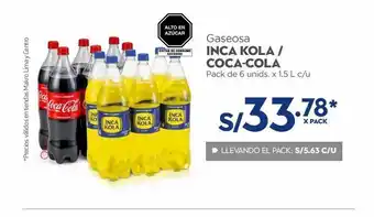 Makro Gaseosa inka cola/ coca - cola 6un x 1,5l oferta