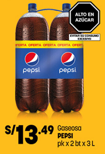 Plaza Vea Gaseosa Pepsi pk x 2 bt x 3L oferta