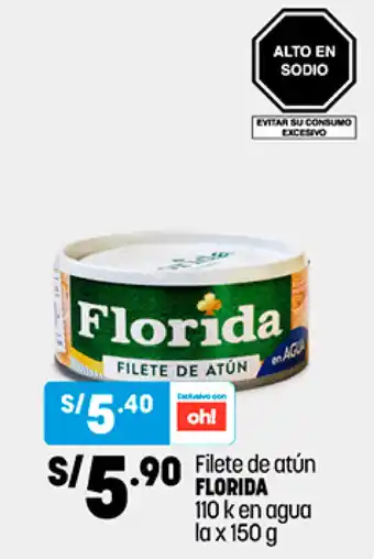 Plaza Vea Filete de Atún Florida 110 k en agua la x 150g oferta