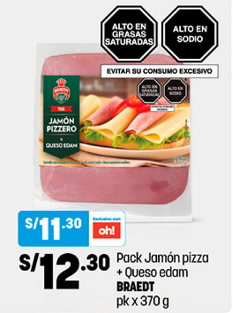 Plaza Vea Pack Jamón Pizza + Queso Edam Braedt pk x 370g oferta