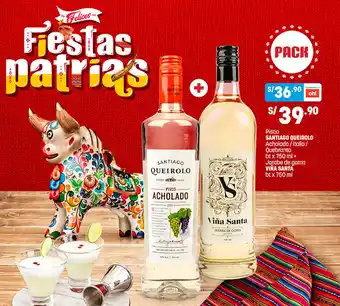 Plaza Vea Pisco Santiago Queirolo Acholado / Italia / Quebranta bt x 750ml + Jarabe de goma Viña Santa bt x 750ml oferta
