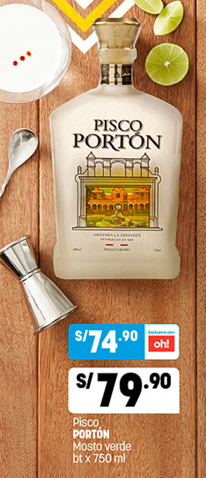 Plaza Vea Pisco Porton Mosto verde bt x 750ml oferta