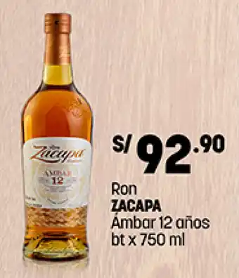 Plaza Vea Ron Zacapa Ámbar 12 años bt x 750ml oferta