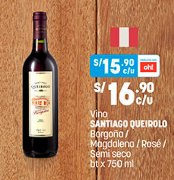 Plaza Vea VIno Santiago Queirolo Borgoña / Magdalena / Rosé / Semi seco bt x 750ml oferta