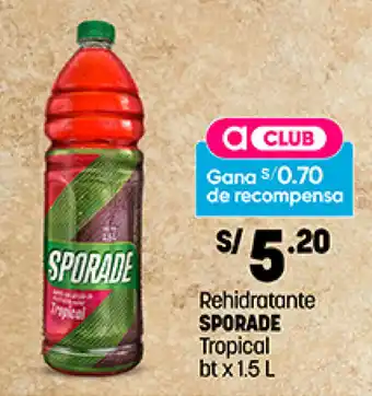 Plaza Vea Rehidratante Sporade Tropical bt x 1.5L oferta