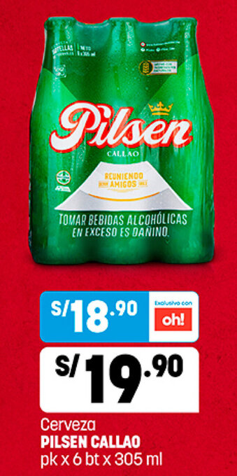 Plaza Vea Cerveza Pilsen Callao pk x 6 bt x 305ml oferta