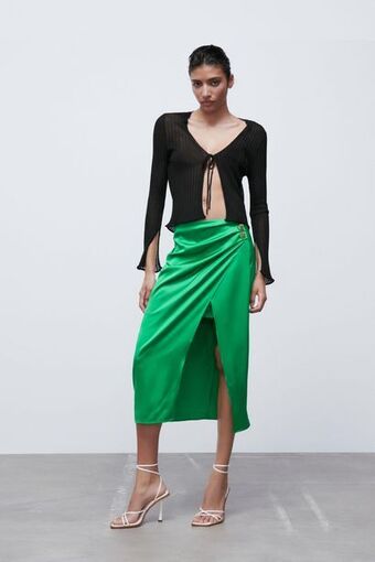 ZARA Falda midi satinada oferta
