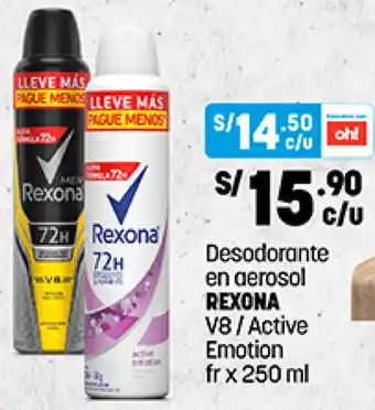 Plaza Vea Desodorante en Aerosol Rexona V8/Active Emotion 250ml oferta