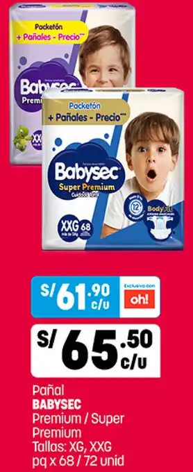 Plaza Vea Pañal Babysec Preium/SUper Premium XG,XXG oferta