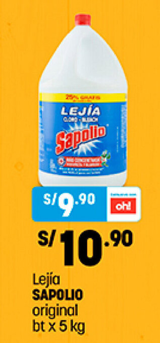 Plaza Vea Lejía Sapolio original bt x 5kg oferta