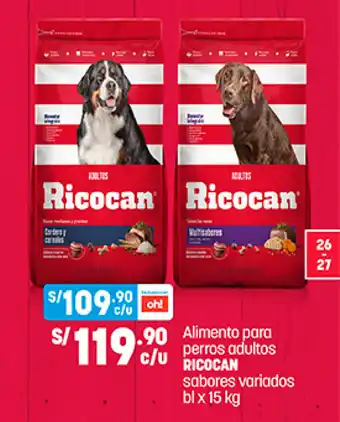 Plaza Vea Alimento para perros adultos Ricocan sabores variados bl x 15kg oferta