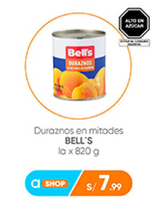 Plaza Vea Duraznos en mitades Bell's la x 820g oferta