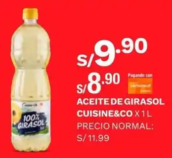 Wong Aceite de Girasol Cuisine & Co x 1L oferta