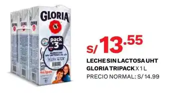 Wong Leche sin Lactosa UHT Gloria Tripack x 1L oferta