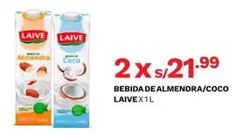 Wong Bebida de Almendra / Coco Laive 2 x 1L oferta