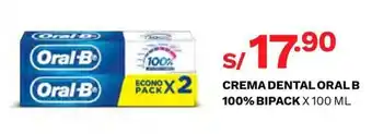 Wong Crema Dental Oral-B 100% Bipack x 100ml oferta