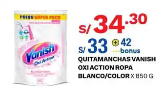 Wong Quitamanchas Vanish Oxi Action Ropa Blanco / Color x 850g oferta