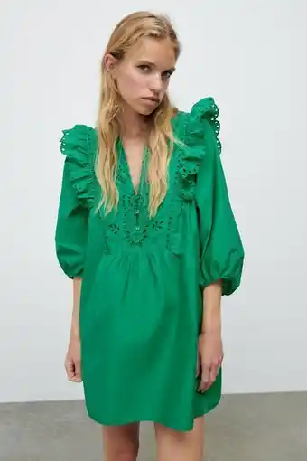 ZARA Vestido popelín volantes oferta