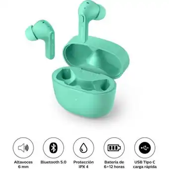 Platanitos Philips audífonos bluetooth true wireless philips tat2206gr verde oferta