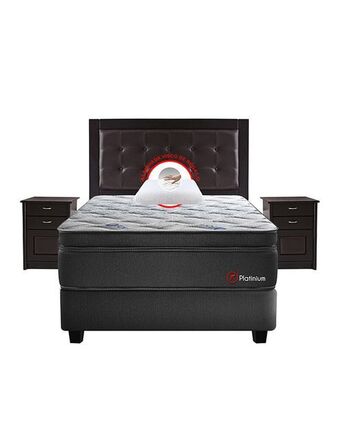 Tiendas EFE Juego de dormitorio forli platinium gatteo king + colchón + box tarima + cabecera + velador + protector + almohada oferta
