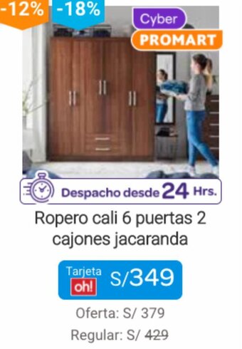 Promart Ropero Cali 6 Puertas 2 Cajones Jacaranda oferta