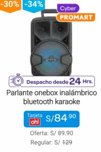 Promart Parlante Onebox Inalámbrico Bluetooth Karaoke oferta